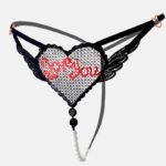 “Love You” Sexy Open Crotch Mesh Underwear With Pearls
