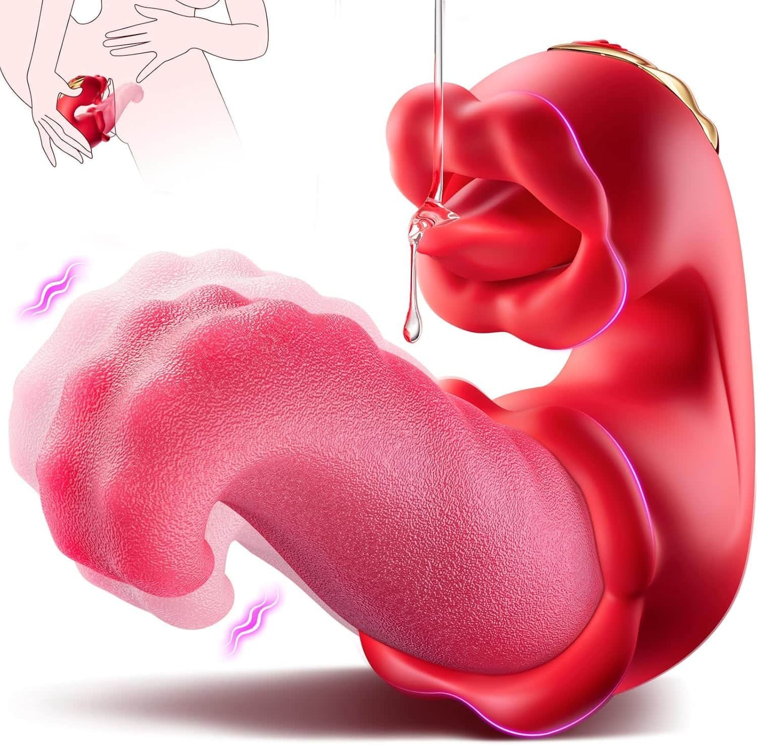 81XAJ0IdrgL._AC_SL1500 3 in 1 Tongue Thrusting Vibrators Dildo with 10 Licking Clitoral & Swing Mode - Image 1
