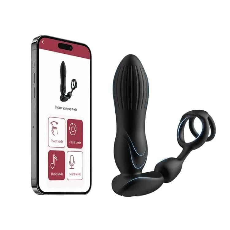 JQ2280UP-Black Starship Prostate Massager Vibrating Inflating Expanding Anal Toy with Dual Rings - Image 1