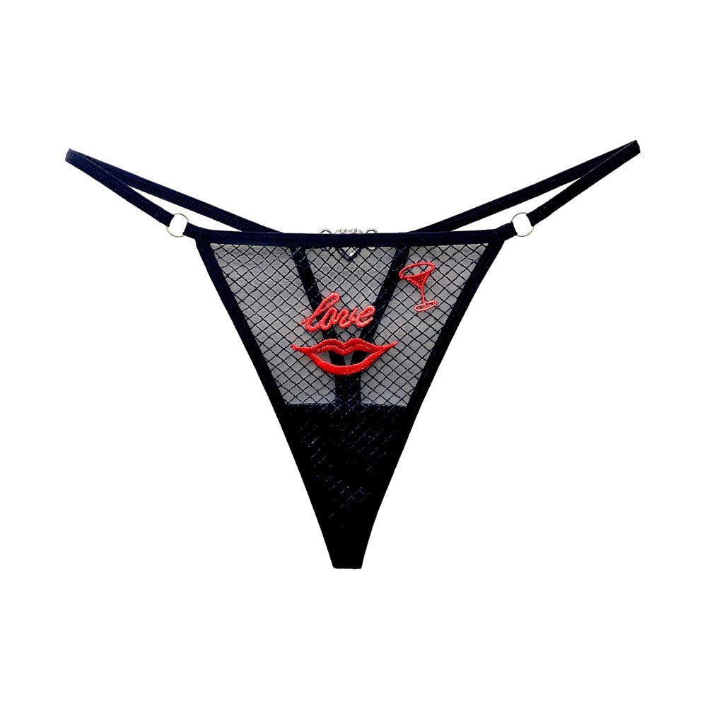 O1CN01LdwNzh1wzB5Lghuqr__1715016378-0-cib “Love” Red Lips Sexy Embroidery Mesh Women Thong with Diamonds - Image 1