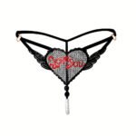 “Love You” Sexy Open Crotch Mesh Underwear With Pearls - Image 2
