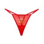 “Love” Red Lips Sexy Embroidery Mesh Women Thong with Diamonds - Image 7