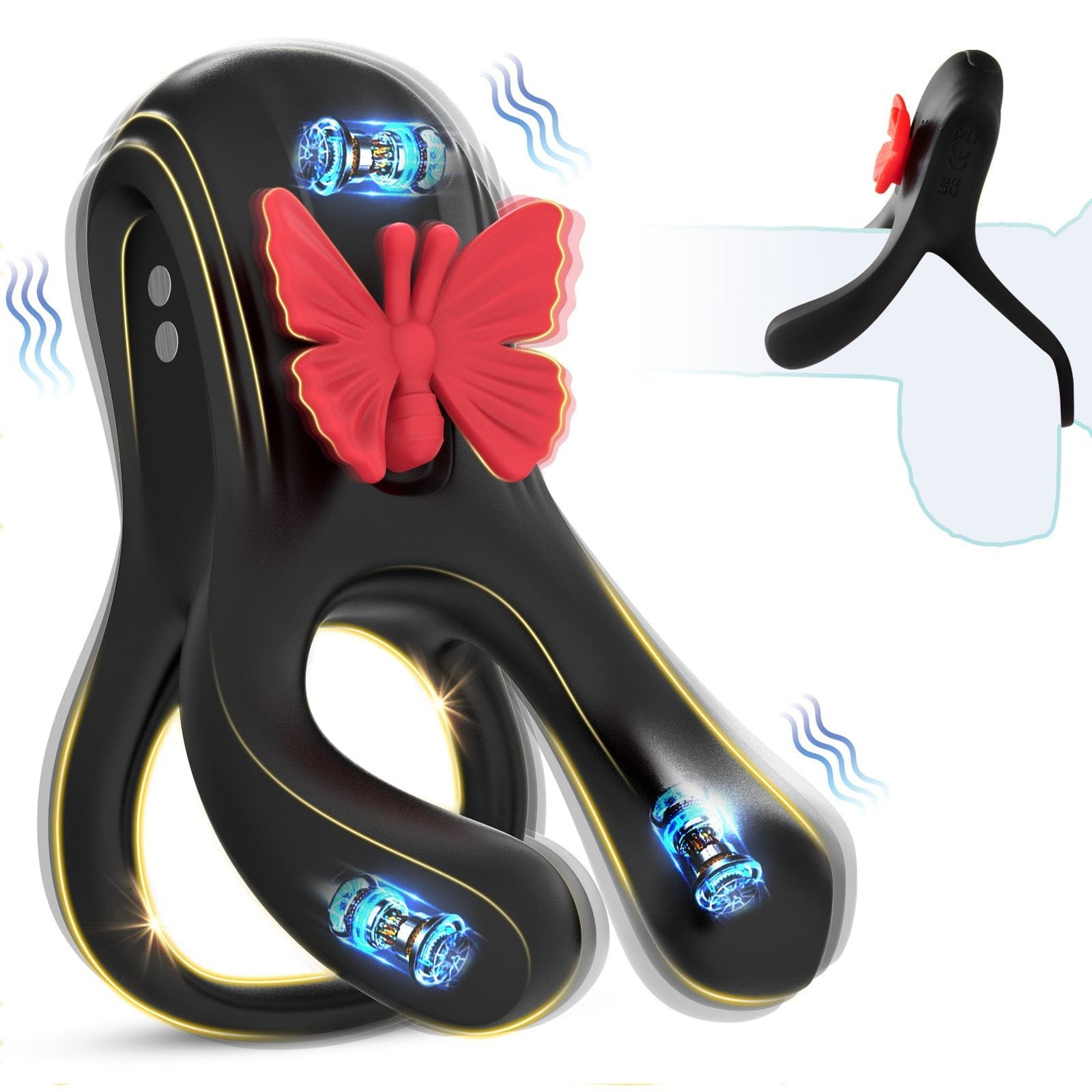 O1CN01sH4LAG1X0O90ChzFB__2214901652861-0-cib 3 in 1 Butterfly Cock Ring 3 Motors 10 Modes Erection Enhancing Vibration Penis Vibrator - Image 1