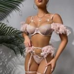 Hot Night Angel Feather Lace Ultra-thin Sexy Lingerie Suit - Image 3